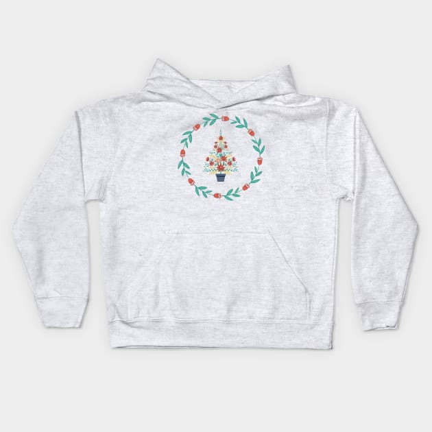 Retro Poinsettia Ornament Kids Hoodie by SWON Design